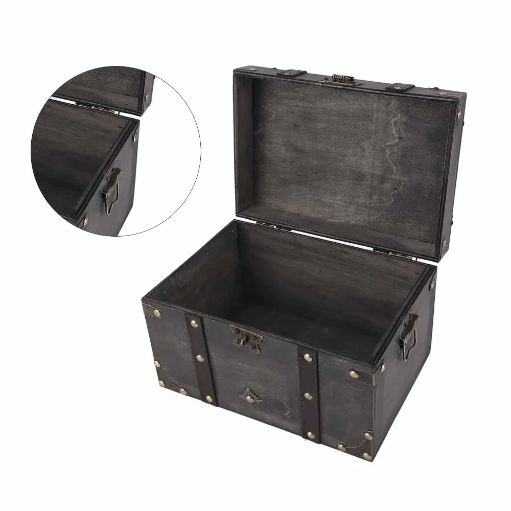 Grey Wooden Storage Box Red Exquisite Wooden Jewelry Box Lockable Lid Large Decorative Treasure Chest Home Bedroom Decor