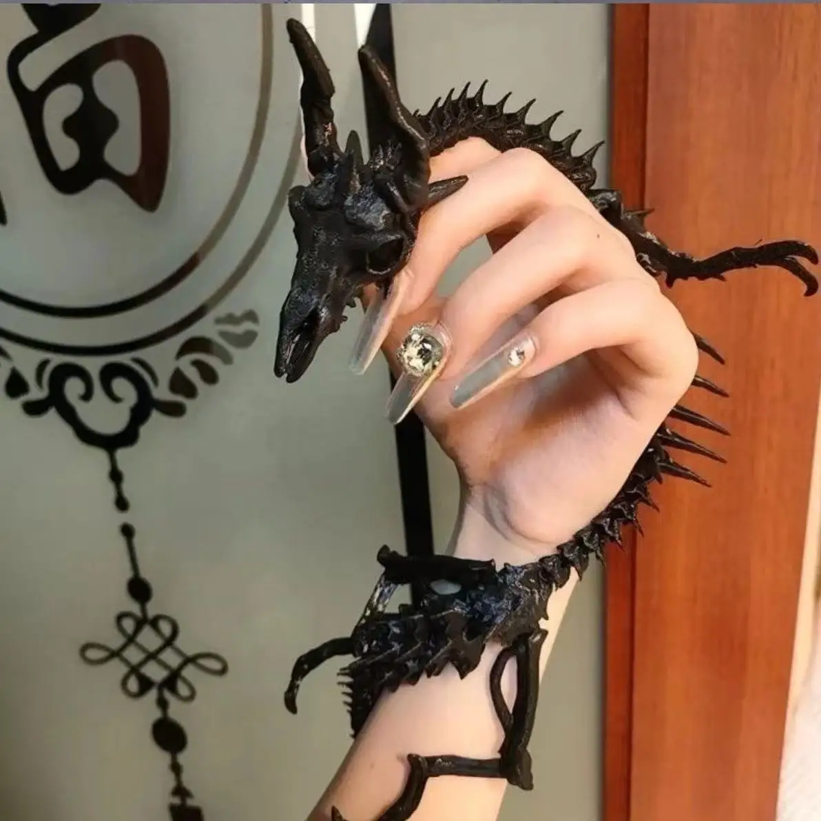 

Gothic 3D Printed Dragon Skeleton Model Punk Black Dragon's Bone Figurer Desktop Ornaments Home Bedroom Decors Cosplay Props
