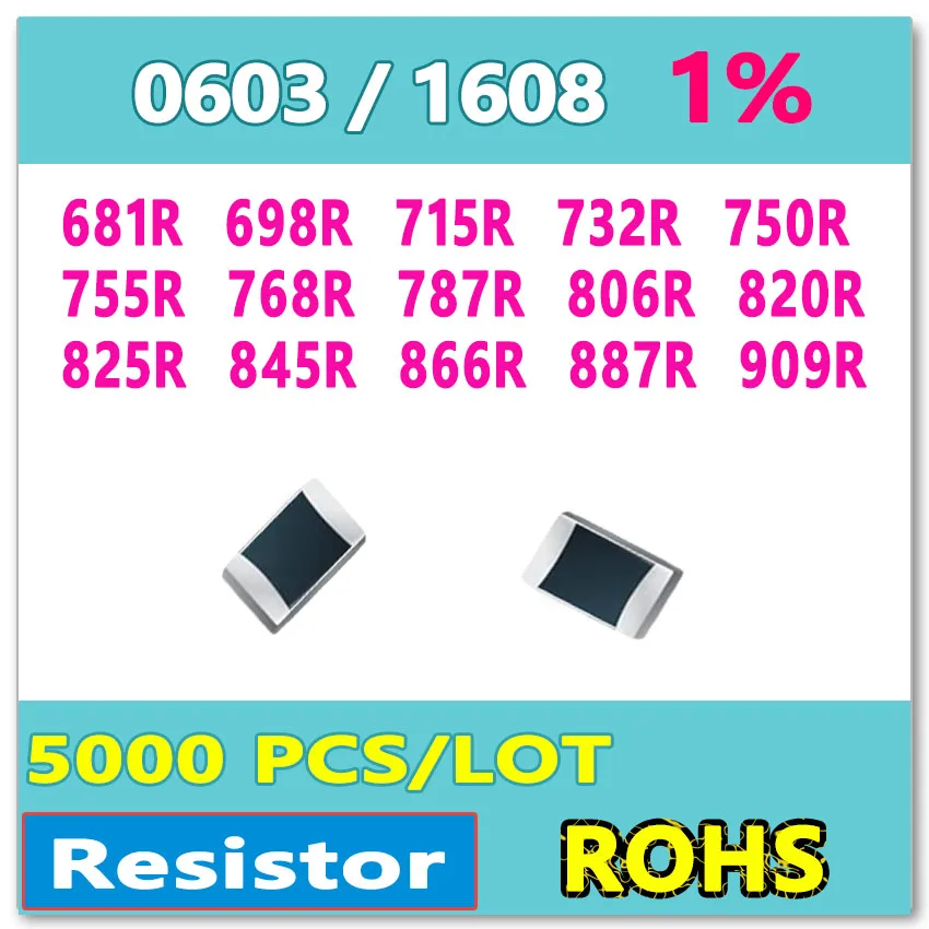 JASNPROSMA OHM 0603 F 1% 5000 ชิ้น 681R 698R 715R 732R 750R 755R 768R 787R 806R 820R 825R 845R 866R 887R 909R smd 1608 ตัวต้านทาน