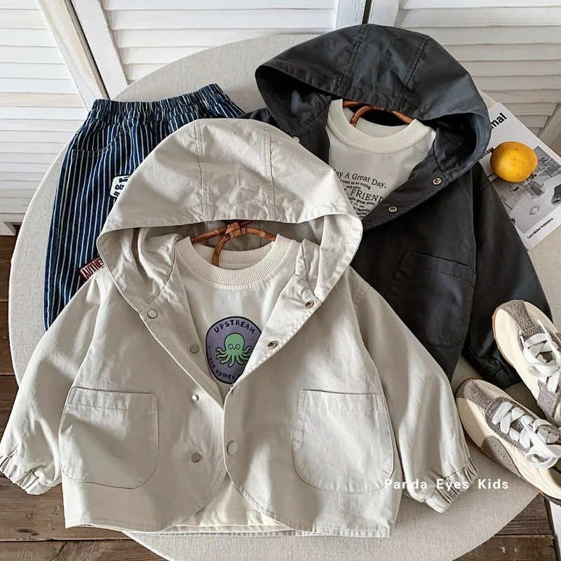 Boys' Autumn Coat 2026 New Hooded Jacket Foreign Style Children's Tooling Jacket