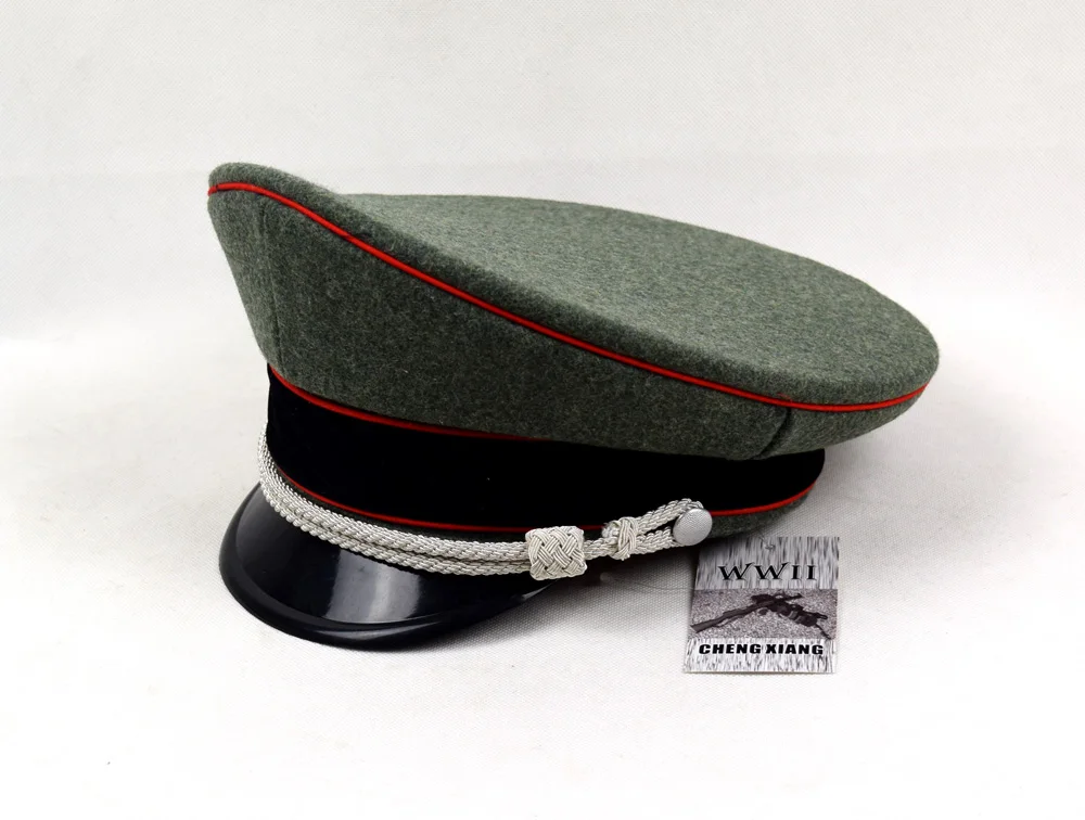 WWII German Elite Officer Wool Hat&Cap W Red Pipe Silver Chin Cord