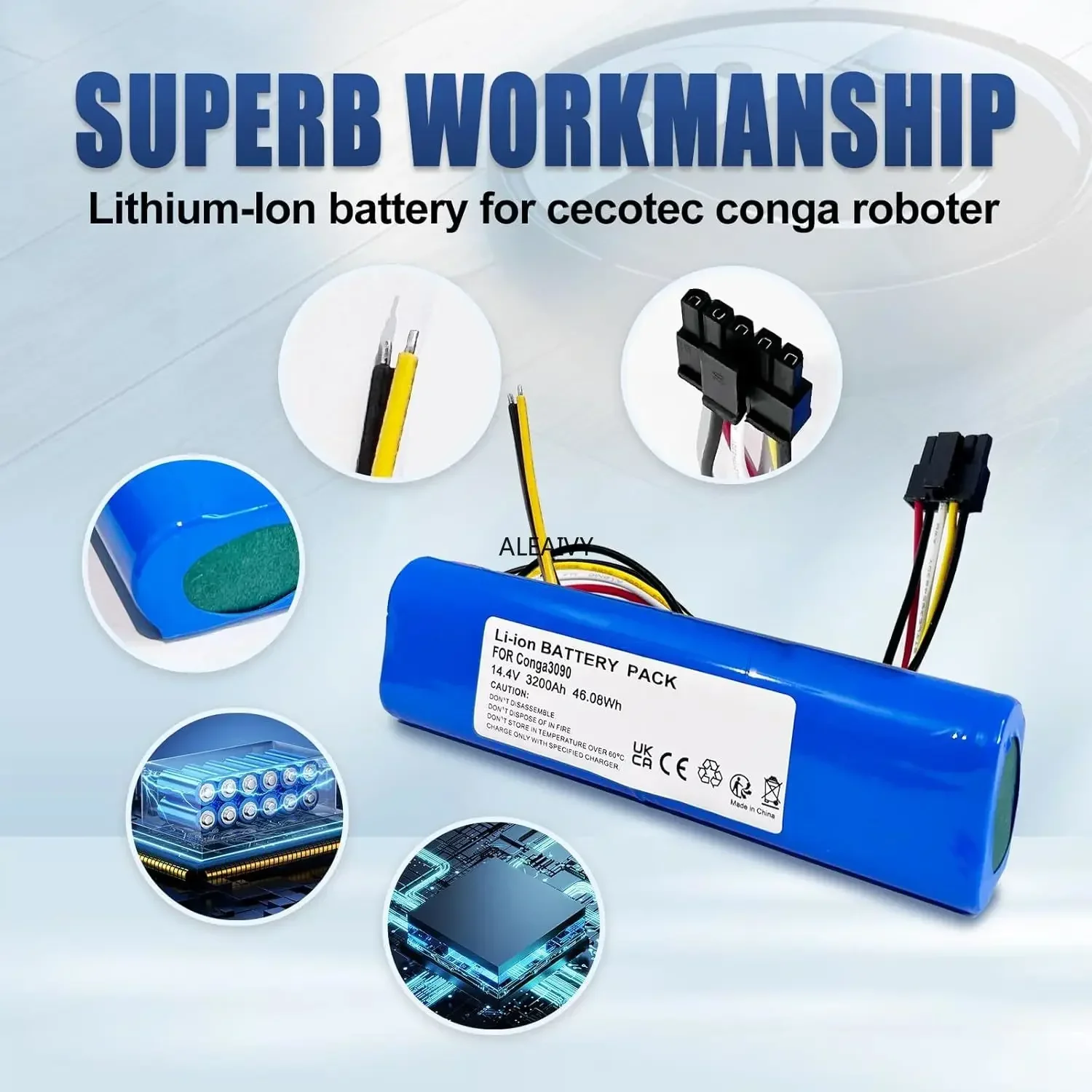 Robot Cecotec Conga, Compatible con Cecotec Conga 3090, 3091, 3092, 3093, 1690,1890,2090,2290 Grande capacité y Longue durée,