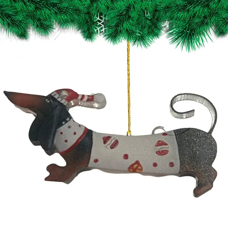 Sausage Dog Christmas Ornaments Funny Dog Christmas Tree Ornament 2D Acrylic Dachshund Ornament Sausage Dog Decoration For