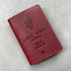 Funda de pasaporte del Reino de Noruega, piel de vaca auténtica, soporte de pasaporte Kongeriket Nager, 100% cuero Real