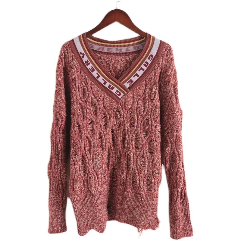 Norno E Station المرأة Faionable V-ne فضفاض محبوك سترة تويست اللون بلو مستقيم أنبوب طويل Sve الشتاء الصوفية