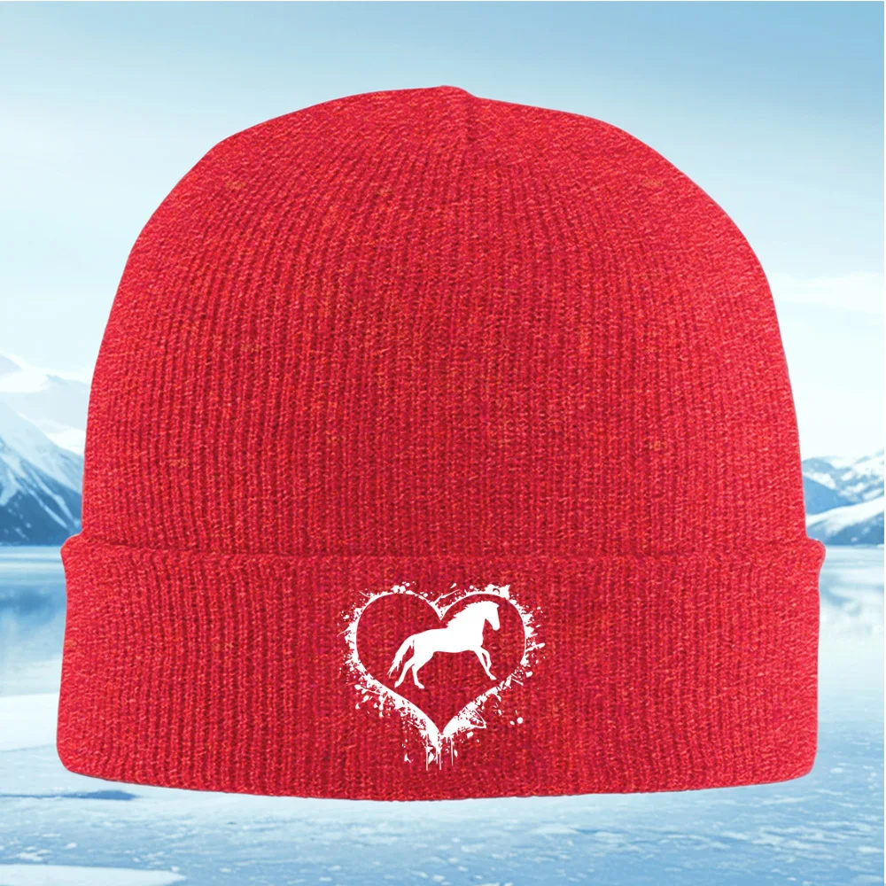 Cavallo bianco cuore astratto splash design Uomo Donna Cappello lavorato a maglia unisex Beanie Pullover Cap Inverno Termico Caldo Natale All'aperto