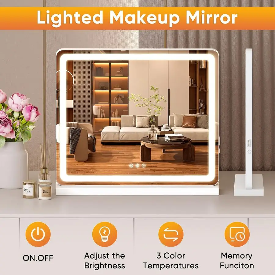 20x22 LED Vanity Mirror with Lights, Smart Makeup Mirror with Touch Control, 3Color Lighting