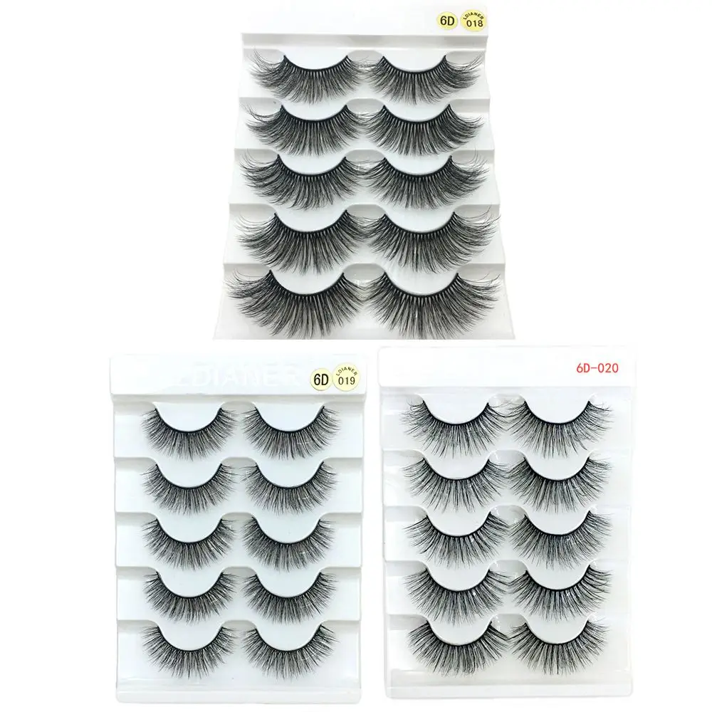 5 Paar Oogmake-Up Tools Natuurlijke Lange Pluizige Multilagen Kriskras Eye Lash Extensie Valse Wimpers 6d Faux Nerts Haar