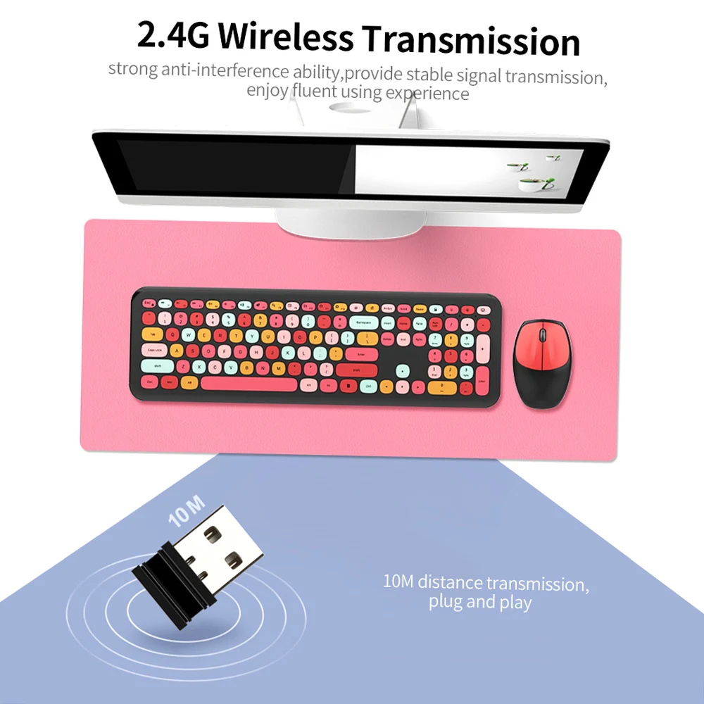 Modern Mofii 666 Keyboard Mouse Combo Wireless 2.4G Mixed Color 110 Key Keyboard Mouse Set with Round Punk Keycaps for Girl