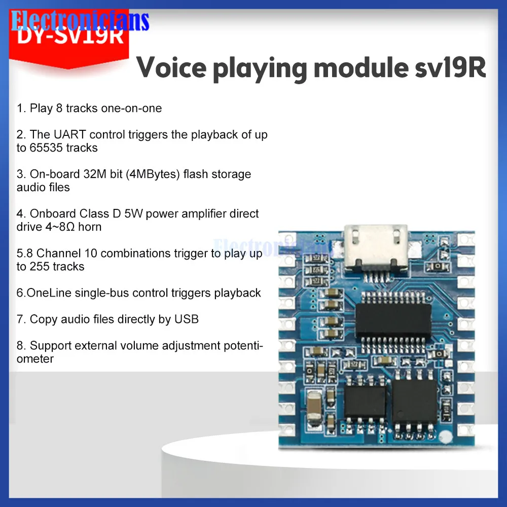 Voice Playback Control Module Triggers Serial Port One-to-One Control Segmented MP3 Onboard Storage IO Trigger DY-SV19R DY-SV17F