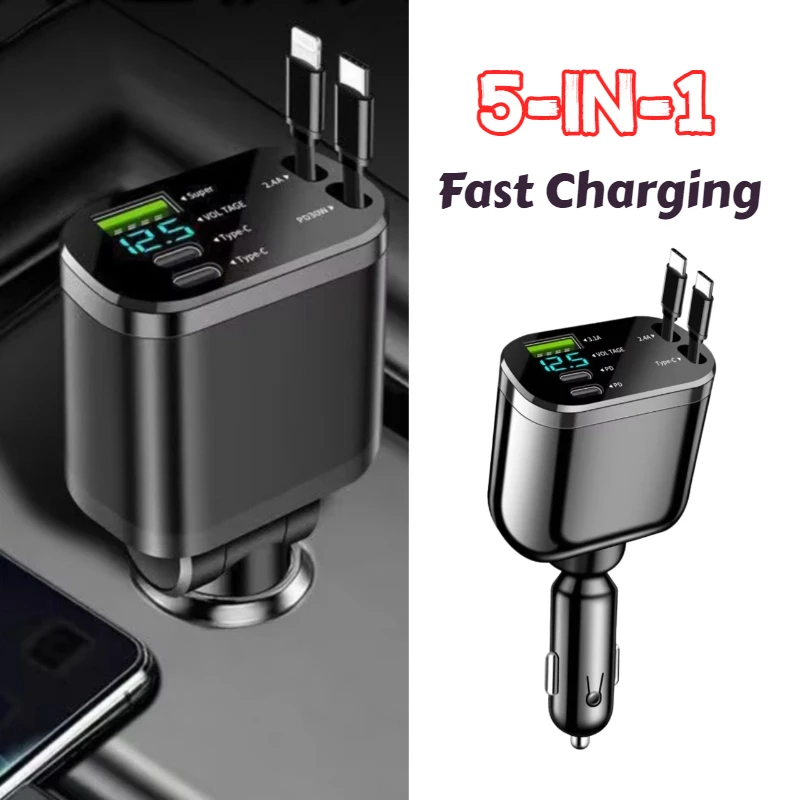 

Складной двойной растягивающийся адаптер, быстрая зарядка, выдвижное зарядное устройство с цифровым дисплеем, подходит для автомобильного зарядного устройства Apple Android