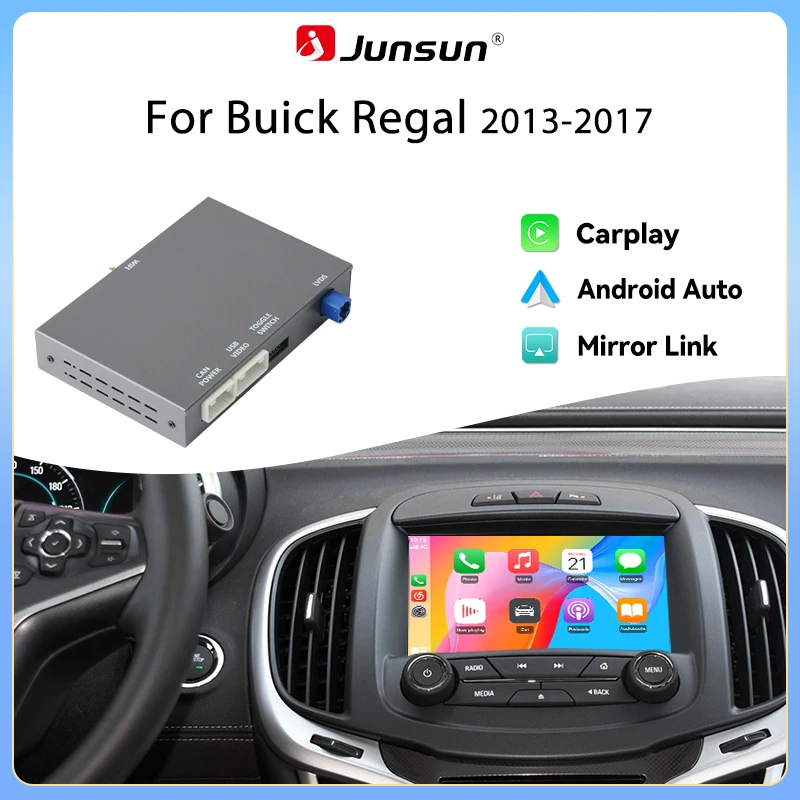 Adaptateur d'interface sans fil Junsun CarPlay Android Auto pour Buick Rergal Opel Insignia Astra Cadillac SRX XTS ATS CTS avec écran tactile de 8 pouces, AirPlay, Mirror Link, Bluetooth, navigation GPS en ligne, prend en charge la caméra arrière OEM