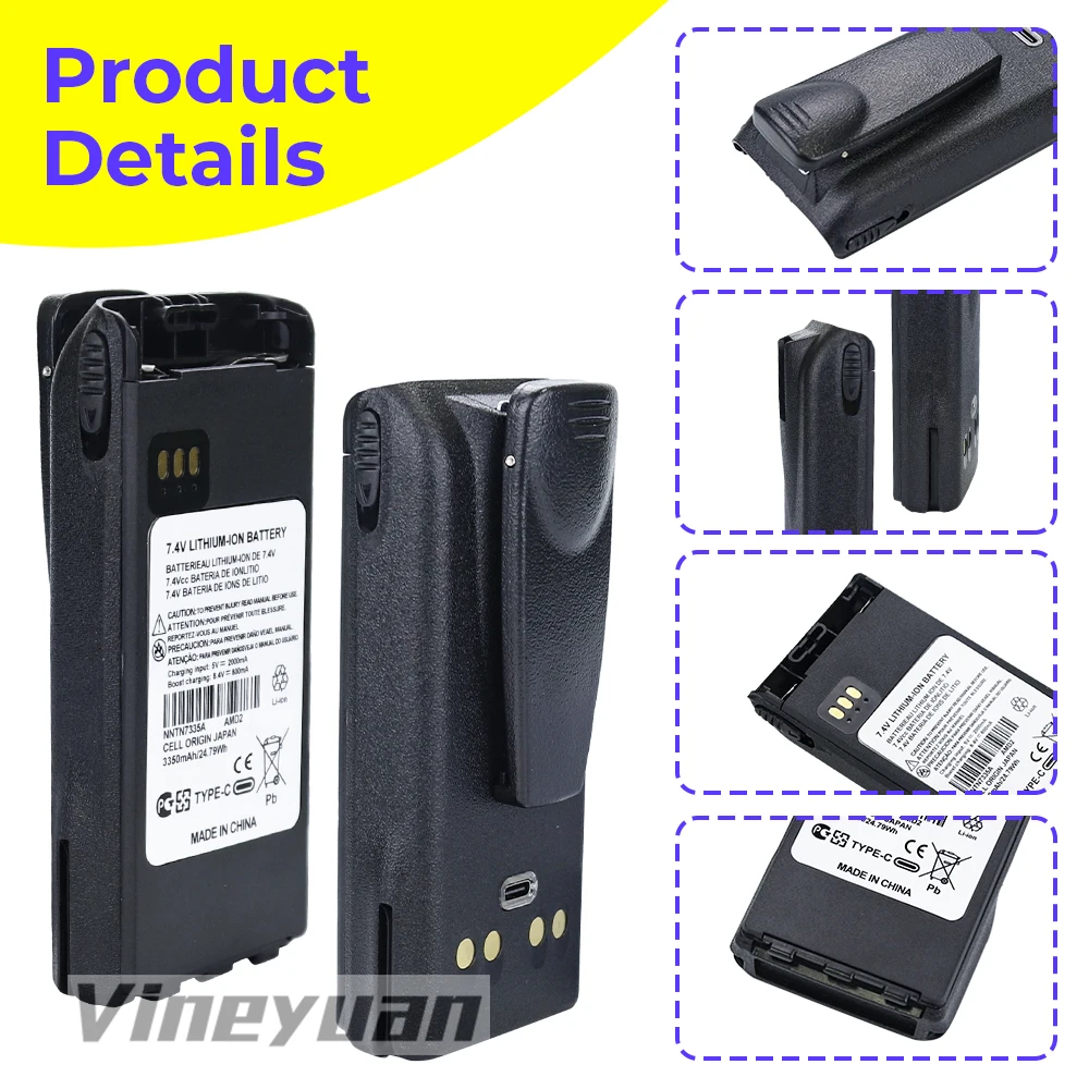 NEW NNTN7335A 3350mAh Type-C USB Rechargeable Battery for Motorola XTS2250 XTS2500 XTS1000 XTS1500 XTS2000 MT1500 PR1500 Radios