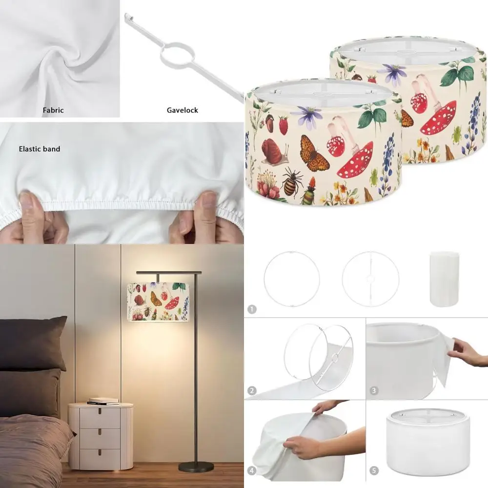 

Набор из 2-х абажуров с принтом грибов и бабочек, требуется сборка, 13x13x8 дюймов, для настольных, прикроватных и напольных ламп