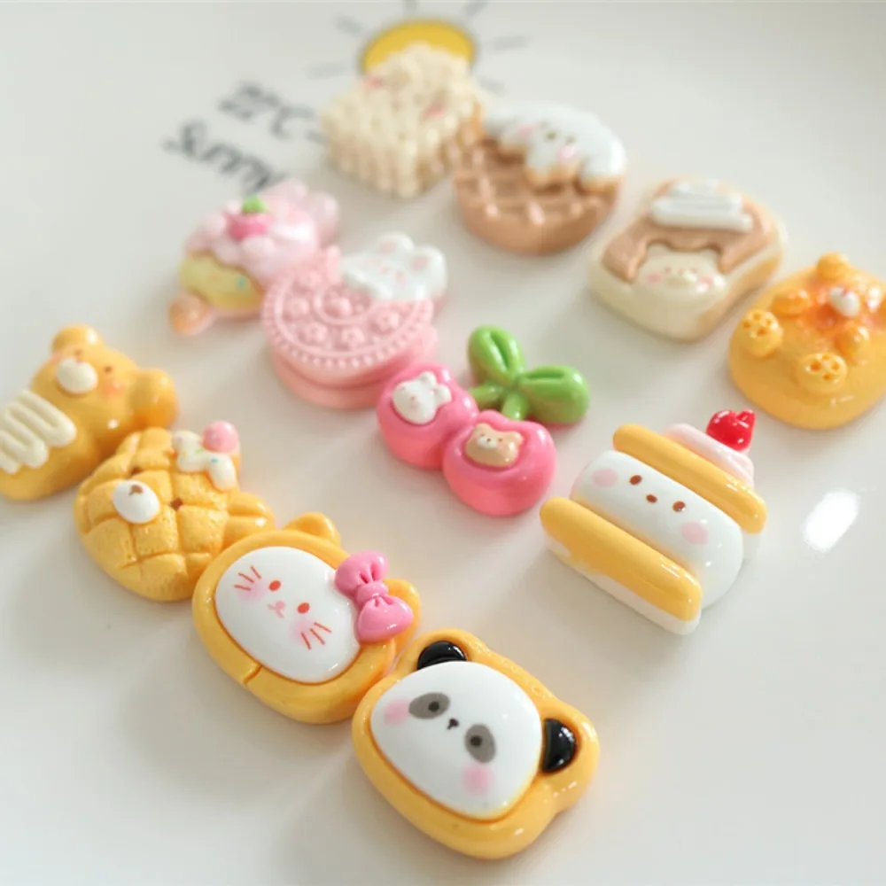 10pcs Cute Cartoon Kawaii biscuits panda cherry Flat Back Resin DIY Scrapbooking Cabochons Decoration Accessories