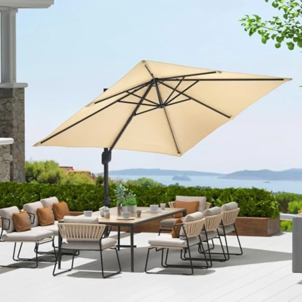 

10x10 FT Patio Umbrella Large Rectangle Umbrella Outdoor Market Umbrellas 360 Rotation Offset Hanging Outdoor Shade