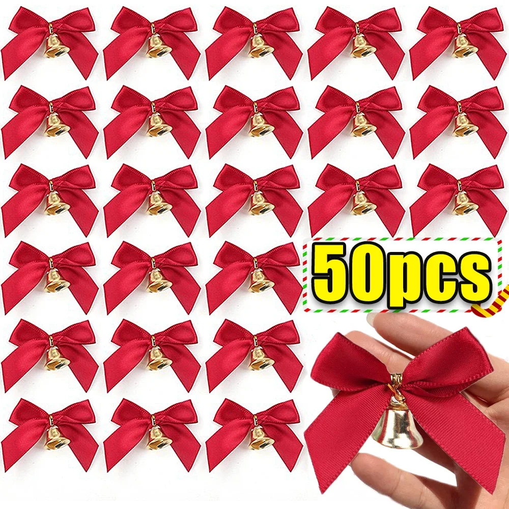 Christmas Ribbon Bows with Bell Decoration Package Gift Small Flower Bowknot for Craft Hairclip Wedding Bow DIY Party Charms