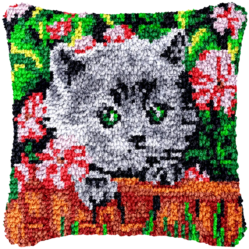 

BZ54 Cat in Flowers Unfinished Acrylic Yarn Tapestry Pillow Kit, Canvas Cushion, Front Cross Stitch Pillowcase