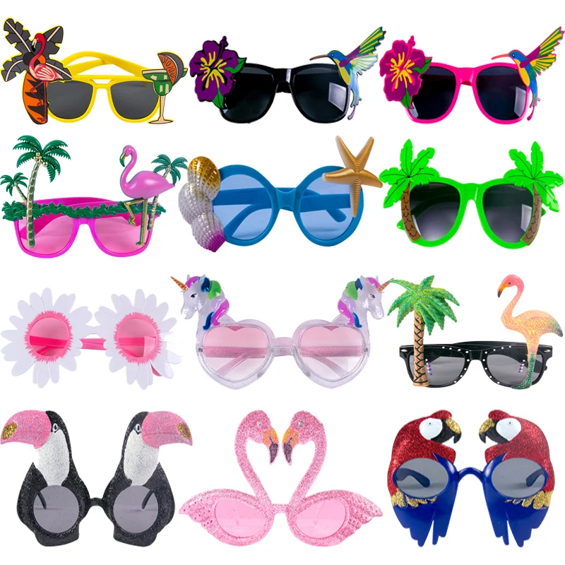 Hawaiian Party Glasses Flamingo Funny Sunglasses Hawaiian Luau Party Photo Props Summer Beach Pool Birthday Party Decorations