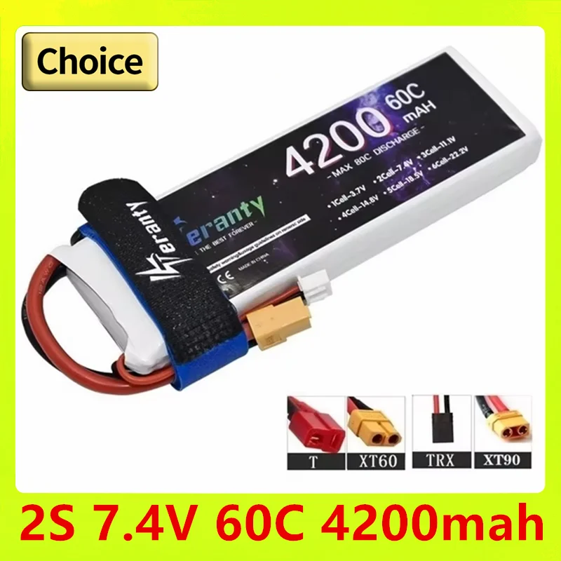 7.4V 4200mAh LiPo 60C Battery For RC Quadcopter Helicopter Racing Car Boat Drones Spare Parts With XT60 XT90 Connector