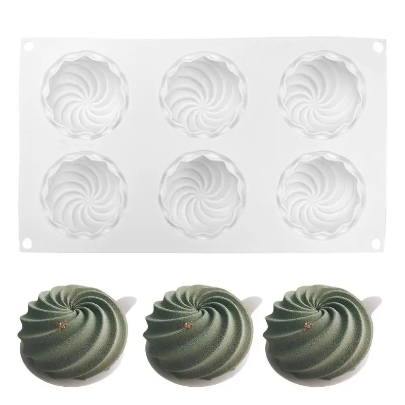 6 Cavity Diamond Spiral Silicone Cake Mold Nonstick Flexible Cactus Texture Mousse Mold for Cupcake Pudding Baking Parties