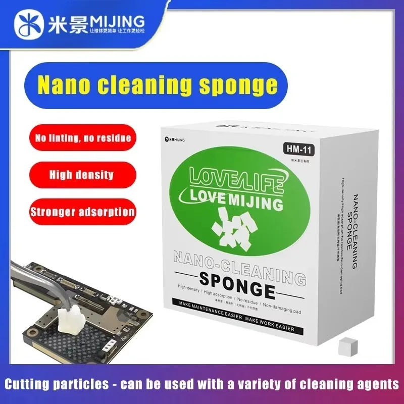 Mijing HM-11 Nano Cleaning Sponge 500PCS for Phone Screen/Camera/PCB Soldering Welding Flux Oil Cleaning No Floc and Residue