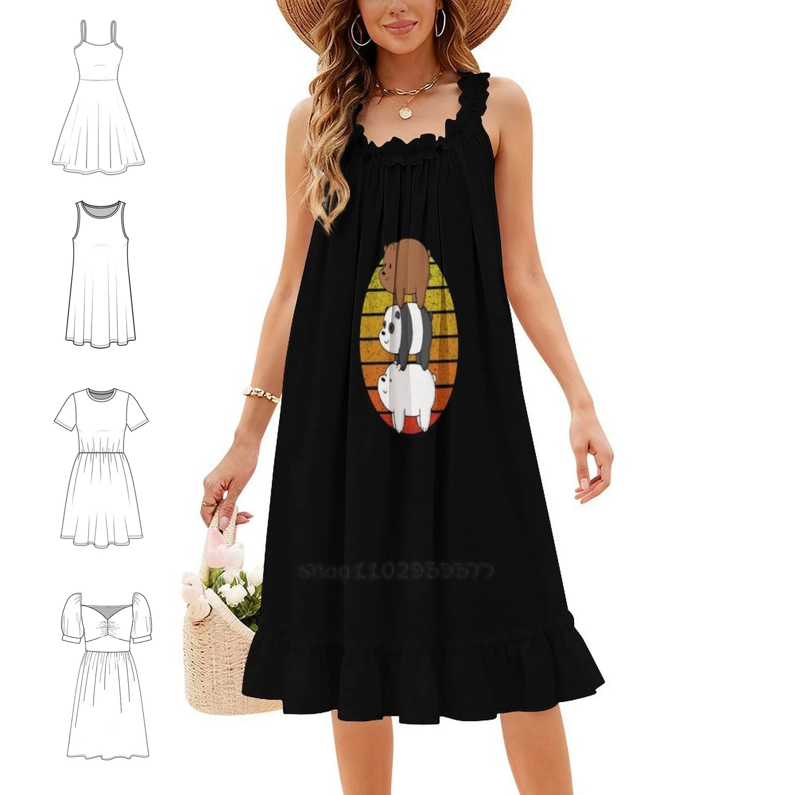 Floral Smock Dress For Women Spring Summer Casual Dress For Party Grizzly Bear Panda Bear Ice Bear Dress For Girls