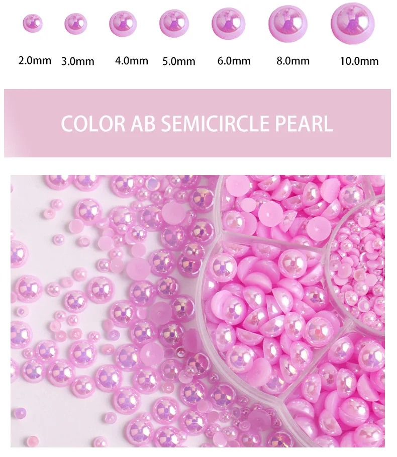 2300 pezzi/scatola oro argento bianco rosa beige perla decorazione nail art, scatola a forma di fiore, accessori di perle semicircolari per unghie fai da te