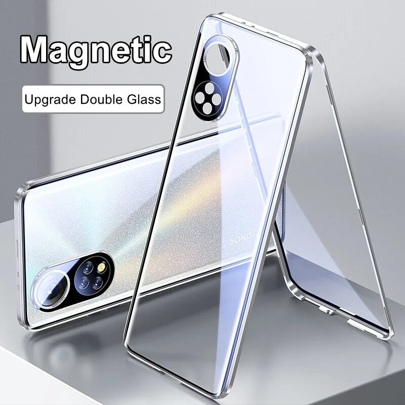 360 Magnetic adsorbent Double-sided Tempered Glass Case For Huawei Honor 50 70 80 P50 P40 P30 Pro Full Coverage Protection Cover