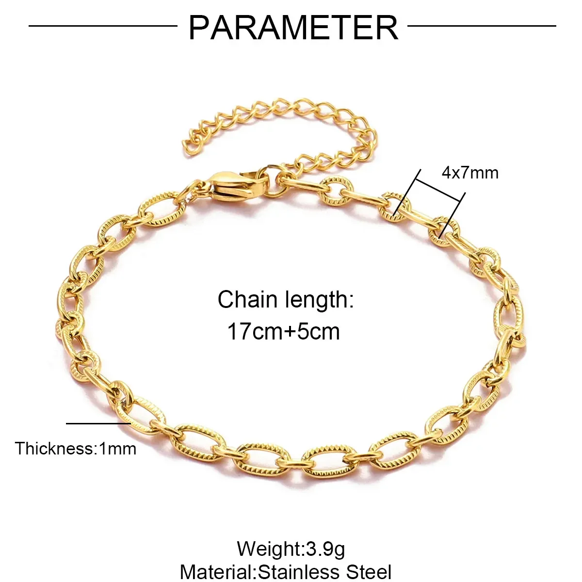 5 stks/partij RedBee 17-22 cm Rvs 4x12mm Paperclip Cross Link Chain Armband Vrouwen Handgemaakte DIY Charm Sieraden Maken