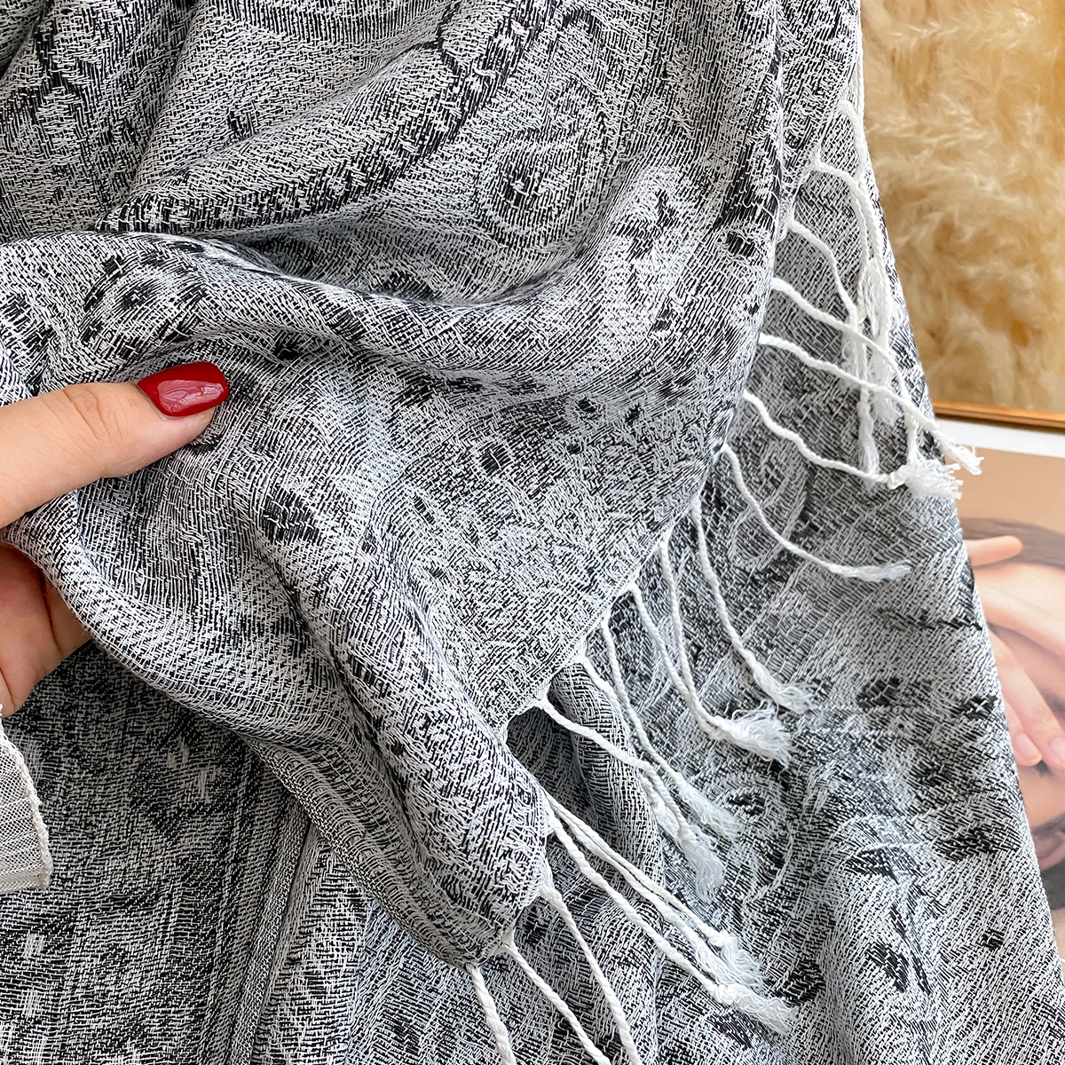 Neue Mode Damen Faux Kaschmir Winter Wrap Vintage Print Quasten Dicke Warme Pashmina Zweiseitiger Schal Outdoor Schals Foulard – Detail 31