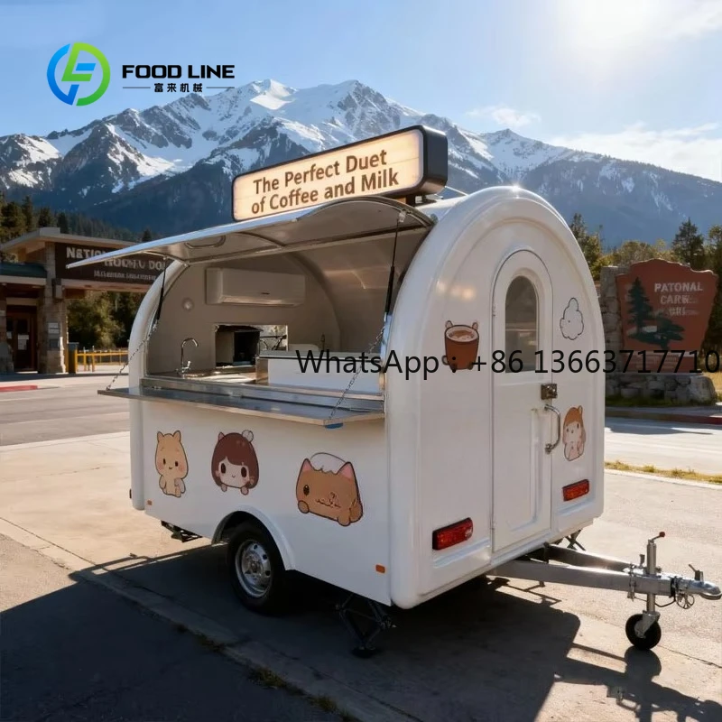 Custom Unique Top End Fancy Coffee Boba Tea Drink Kiosk Food Cart Milkshakes Soft Cold With Display Concession Window Commercial
