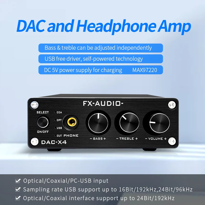 FX-AUDIO- DAC-X4 USB DAC Headphone AMP Desktop Amplifier Decoder treble and bass regulation MAX97220 DC5V