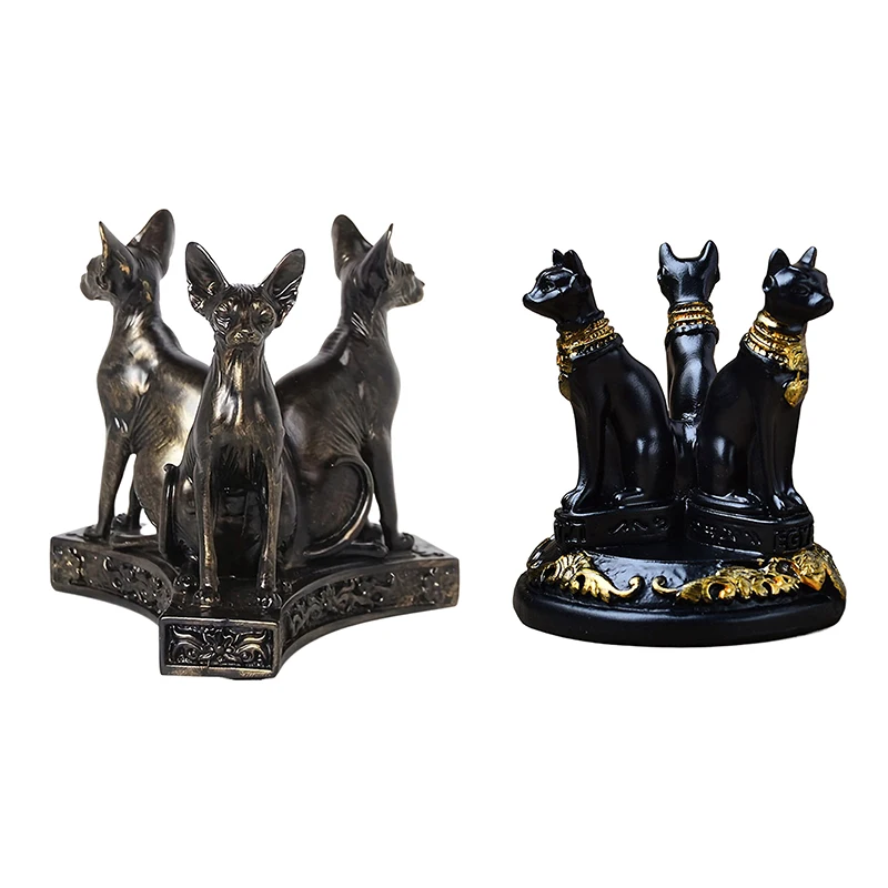 1pc Cat Crystal Ball Stand Cats Shape Sphere Holder Triple Egyptian Display Base Resin Figurine Statue Office Home Decor