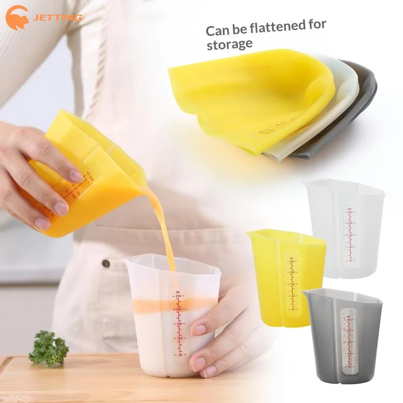 (New) 250ml Silicone Measuring Cup With Scale Transparent Measuring Cup Heat Resistant Soft Measuring Cup Baking Tool