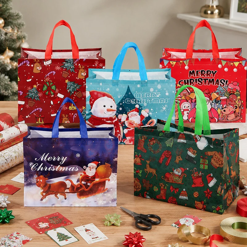 10/15/20PCS Assorted Christmas Tote Bags Handbag with Santa Sleigh Snowman Candy Print for Xmas Party Souvenirs Package Prop ZYF