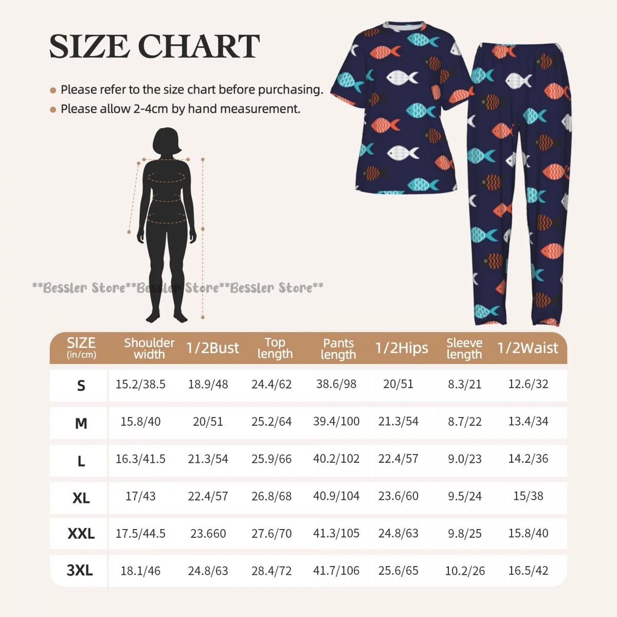 Women's Colorful Fish Pattern short sleeve trousers casual pajamas set view 6