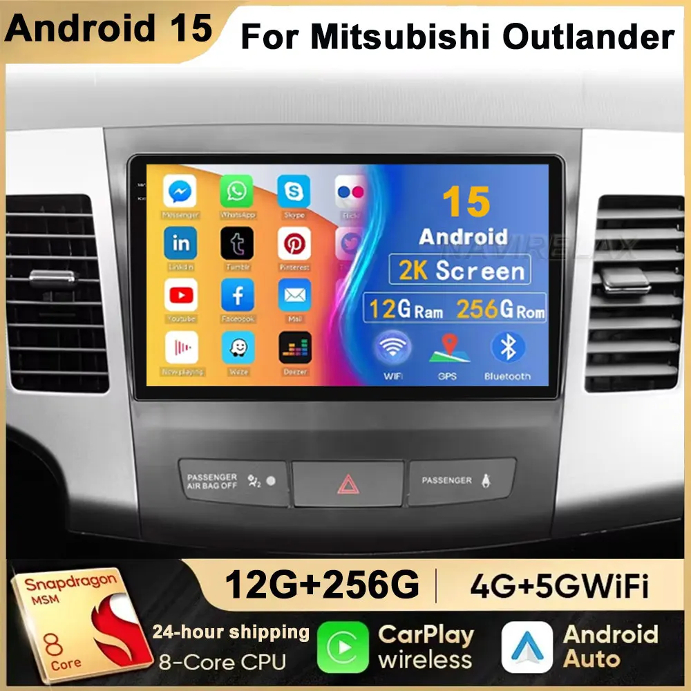 Carplay 2 Din Android 16 Car Radio Multimedia Player For Mitsubishi Outlander 2006 2007 2011 Peugeot 4007 Citroen C-Crosser Gps