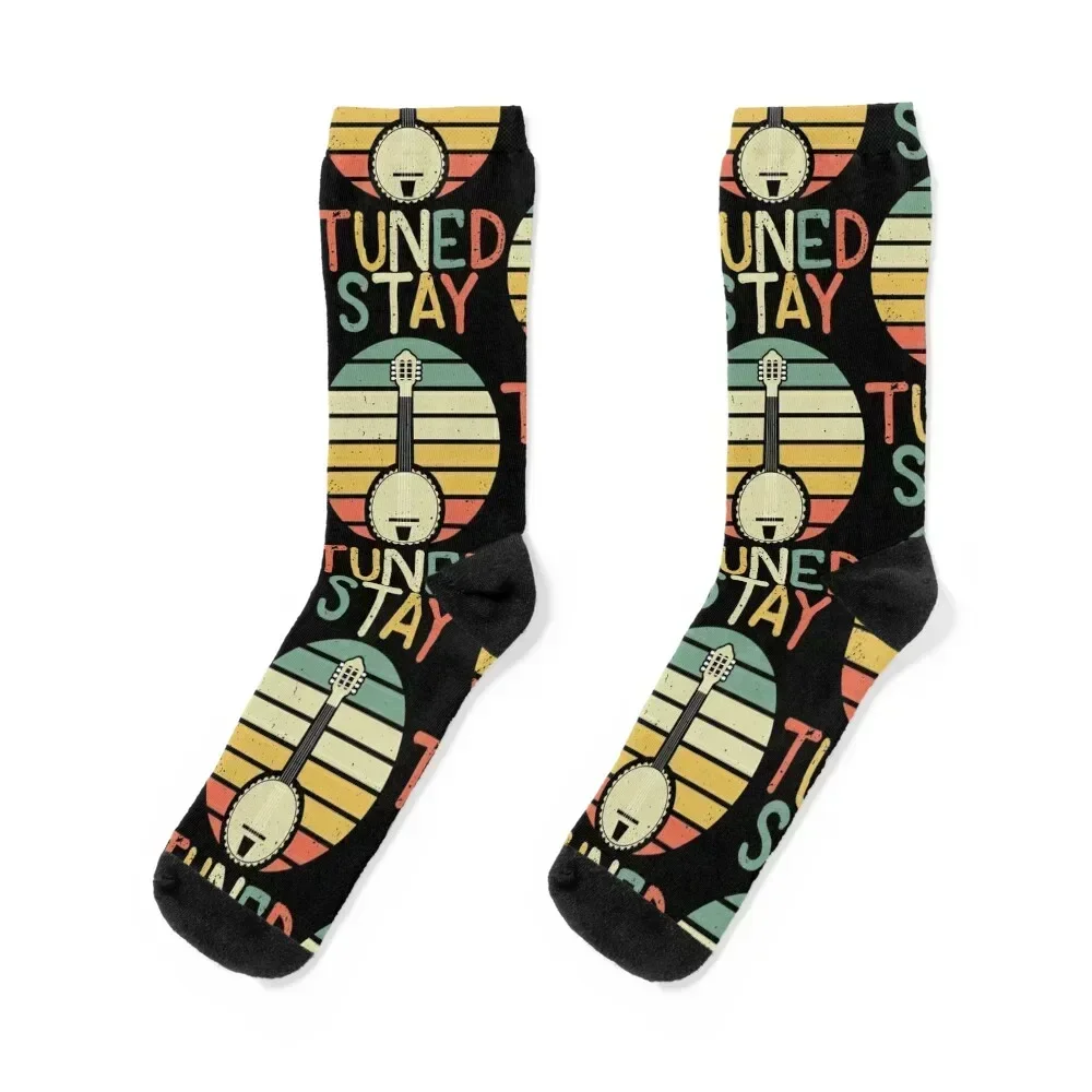 Stay Tuned Retro Vintage Banjo Music Instrument Gift Socks shoes Stockings Socks Female Men's