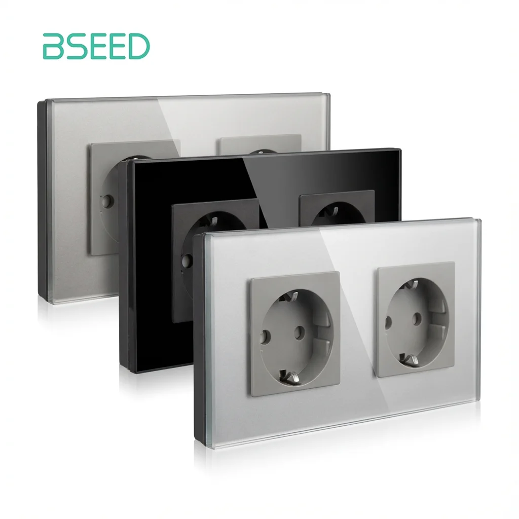 BSEED prises murales cadre en verre Double prises 16A norme ue 110V - 240V prise électrique prises murales