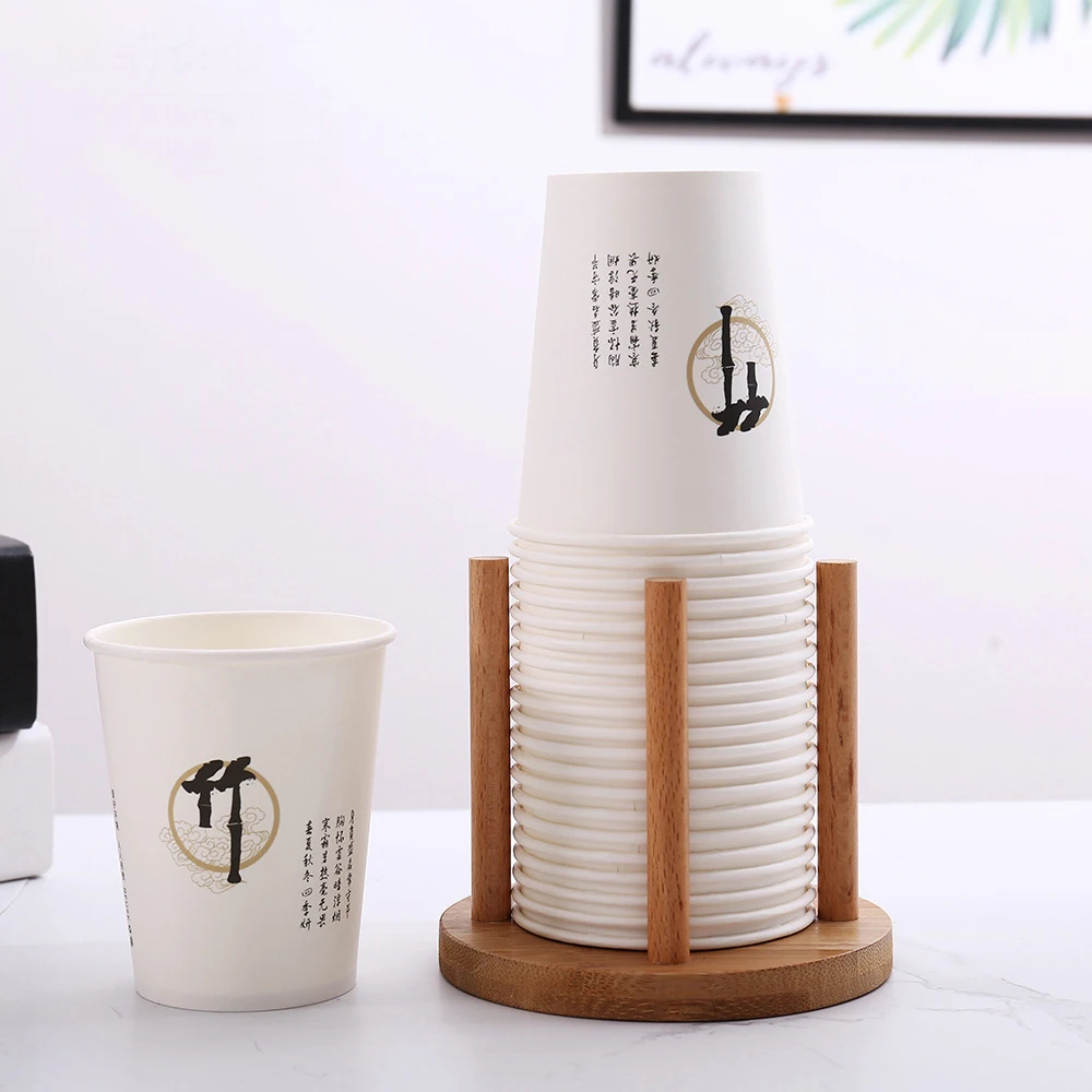 Bamboo Disposabler Paper Cup Holder Milk Tea Coffee Shop Multifunctional Desktop Cup Storage Rack for Office Home Kitchen Tools