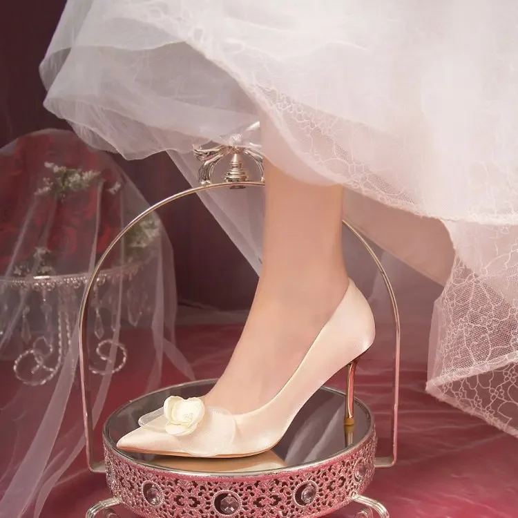 Fine Heeled Shoes Shallow Mouth Stiletto Beige Slides PU High Rubber Thin Beige High Heels Fine Heeled Shoes Shallow Mouth 12cm image 3
