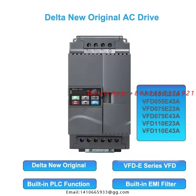 New VFD110E23A 11kW 15HP 3 Phase 220V VFD-E AC Inverter Drive Built-in PLC for Compressor Motor Vector Control