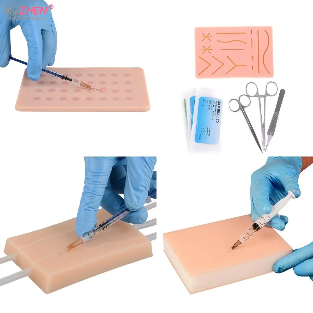 Venipuncture IV Injection Training Pad Human Skin Suture Model Y/4 Vein Imbedded 3 Skin Layers Injection Practice Silicone Model