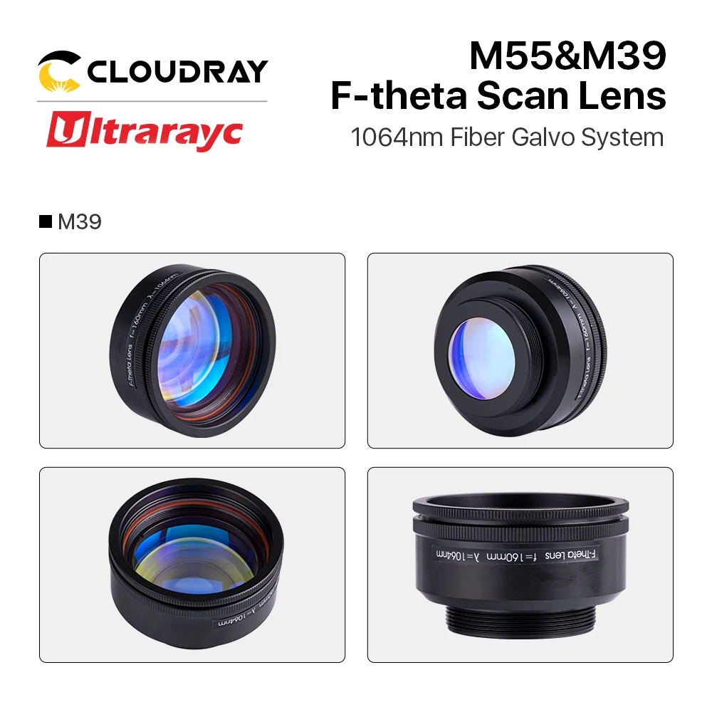 Ultrarayc K9 Glass Optical F-theta Scan-Lens Galvo Lens M55&M39 Thread for 1064nm YAG Optical Fiber Marking Galvo System