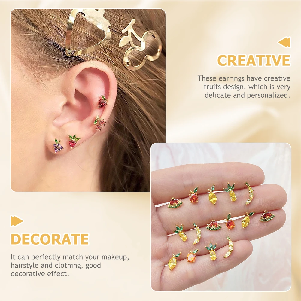 

8 Pairs Tropical Fruit Stud Earrings Lovely Pineapple Design for Women Gift Jewelries Skin Friendly Smooth Edges Long Wear