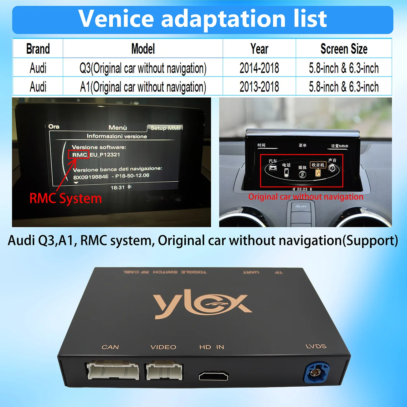 Wireless CarPlay Interface for Audi Q3 A1 2013-2018 RMC System with AirPlay Mirror Link Car Play Function Android Auto CMS