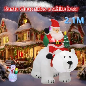 سانتا كلوز يركب دب قطبي 2.1 متر. مصابيح LED مدمجة دمى لعبة قابلة للنفخ لتزيين الحدائق الداخلية والخارجية أفضل 11 دمية قابلة للنفخ مبيعا - No7