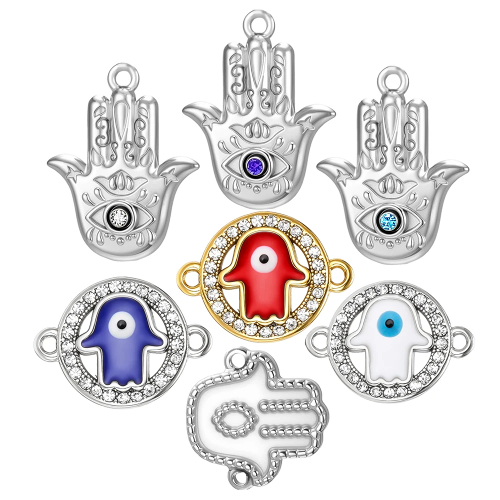 Hamsa Hand Charms for Necklace Bracelet Hand of Fatima Pendants for Jewelry Making DIY Accessories Stainless Steel Jewelry