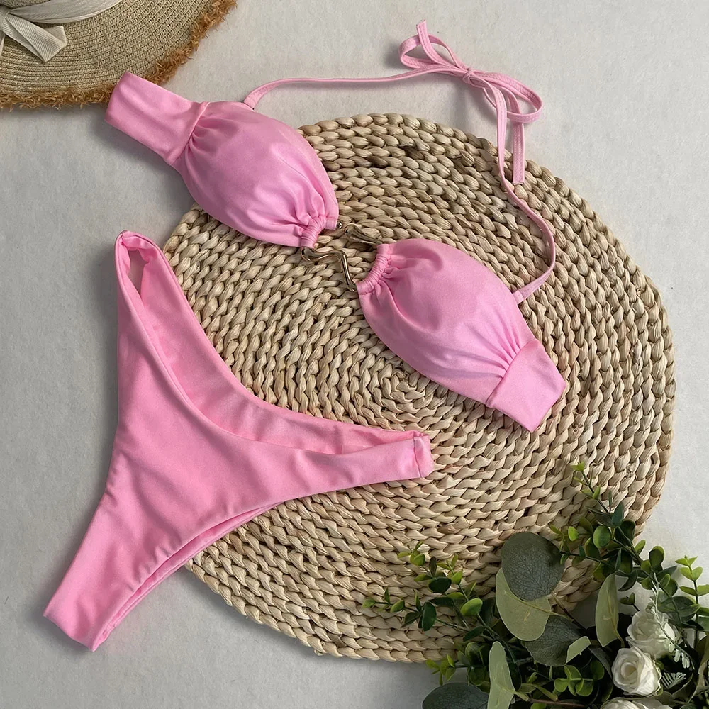 

SERENECHI 2025 New Two-Piece Sexy Bikini Set Women Solid Thong Strap Spilt Swimwear Adjustable Women's Bathing Suit Beachwear